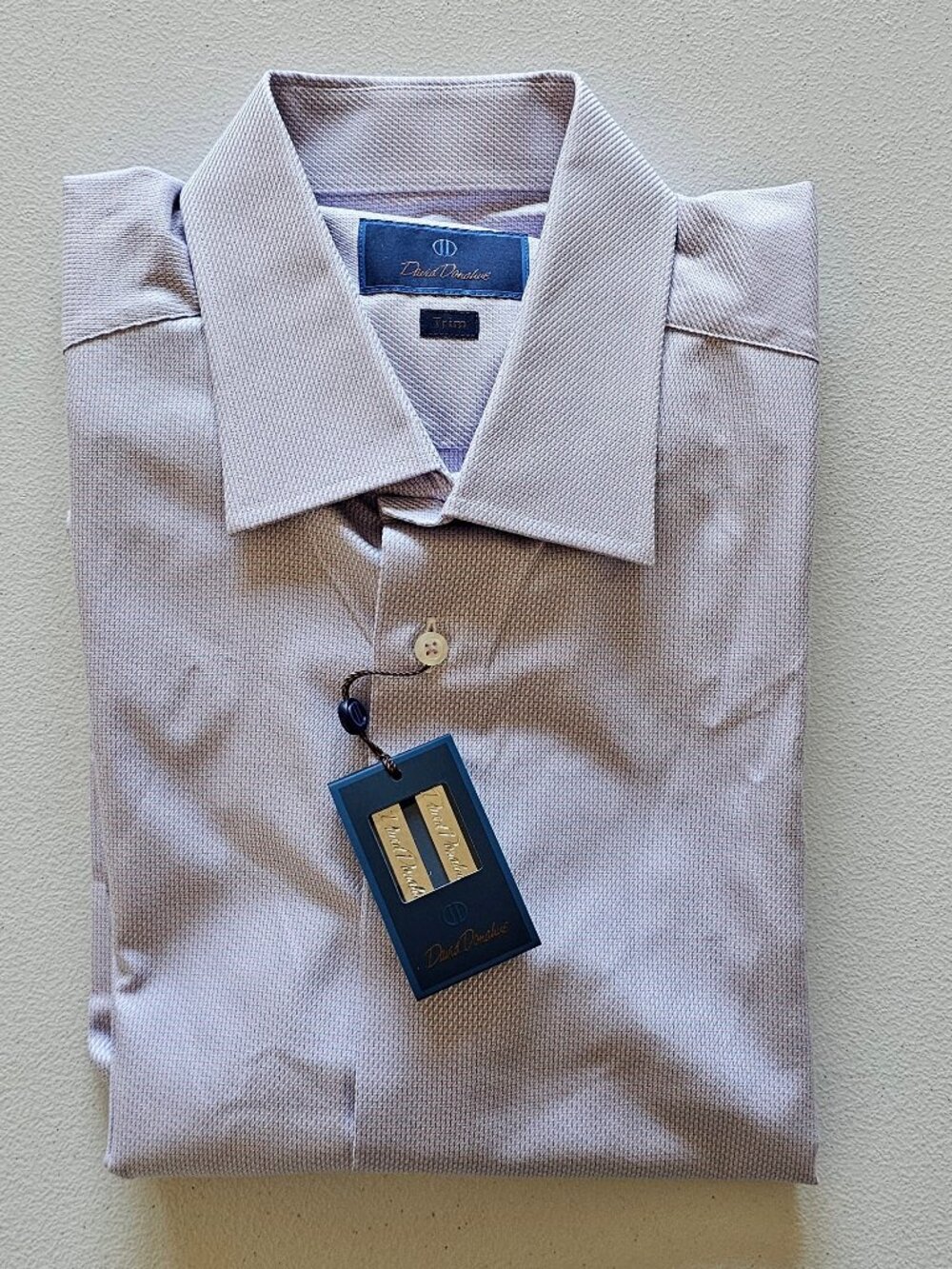 David Donahue Lilac Micro Geometric Print Dress Shirt | Trim Fit Size 17.5 34/35